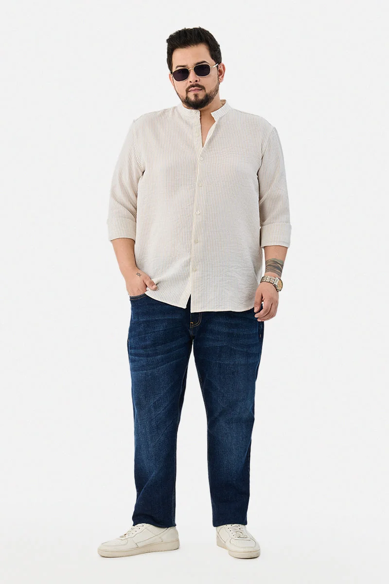 SNITCH Chinese Collar Plus Size Stripes Shirt